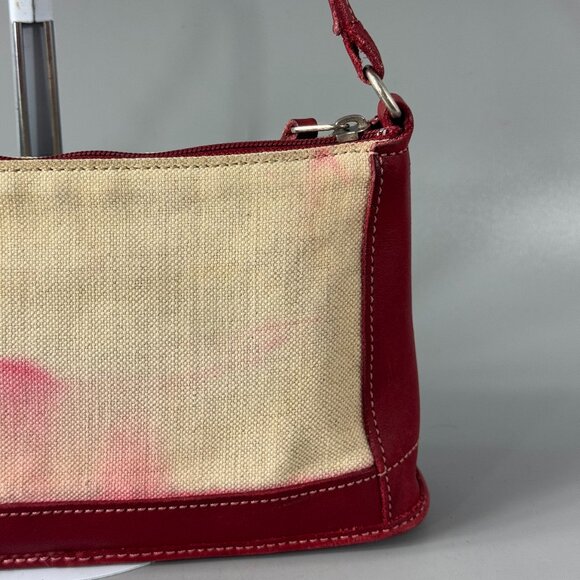 Vintage Coach # 6115 Red Leather Beige Canvas Small Hand Bag/Wristlet - Picture 9 of 13